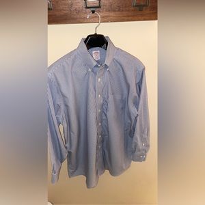 Brooks Brothers, Long sleeved dress shirt, blue and white striped, regular fit.